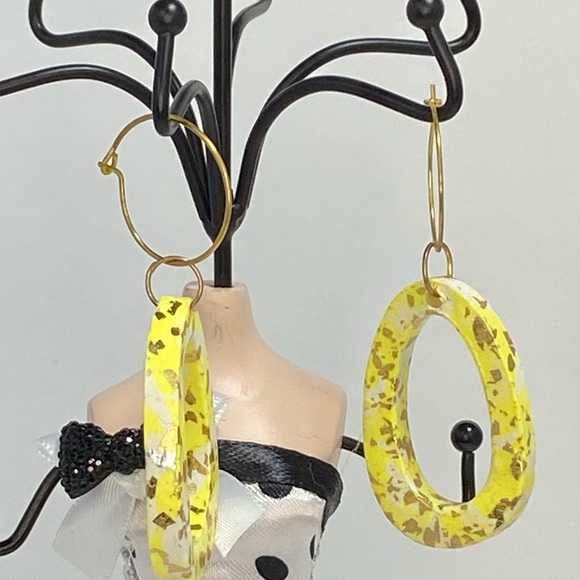 Unique Handmade Polymer Clay Dangle Hoop Earrings - Picture 4 of 13
